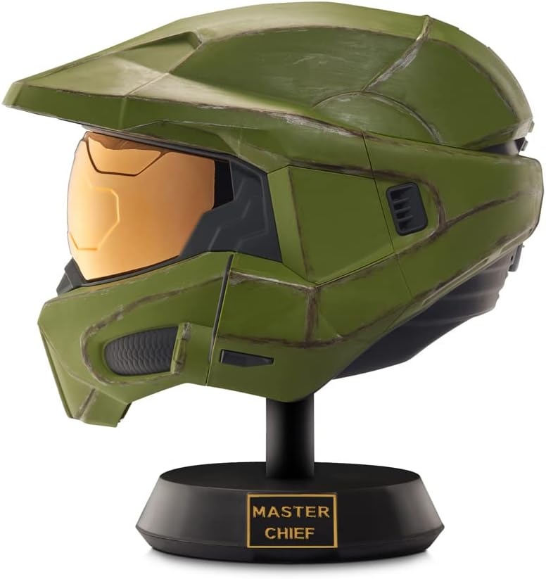 image:imageMaster Chief Deluxe Helmet with Stand Helmet with LED Lights on Each Side Battle Damaged Paint No SFX OneSizeFitsMost