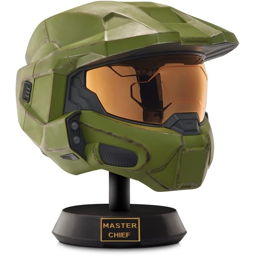 image:imageMaster Chief Deluxe Helmet with Stand Helmet with LED Lights on Each Side Battle Damaged Paint No SFX OneSizeFitsMost