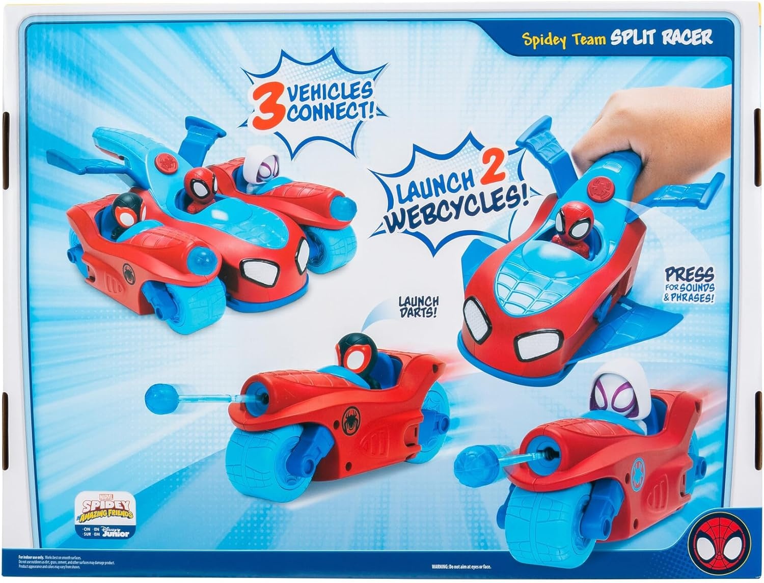 image:imageJazwares Marvel Spidey and His Amazing Friends Spidey Team Split Racer 85Inch ThreeinOne Vehicle with Web Darts Sound Effects and Phrases