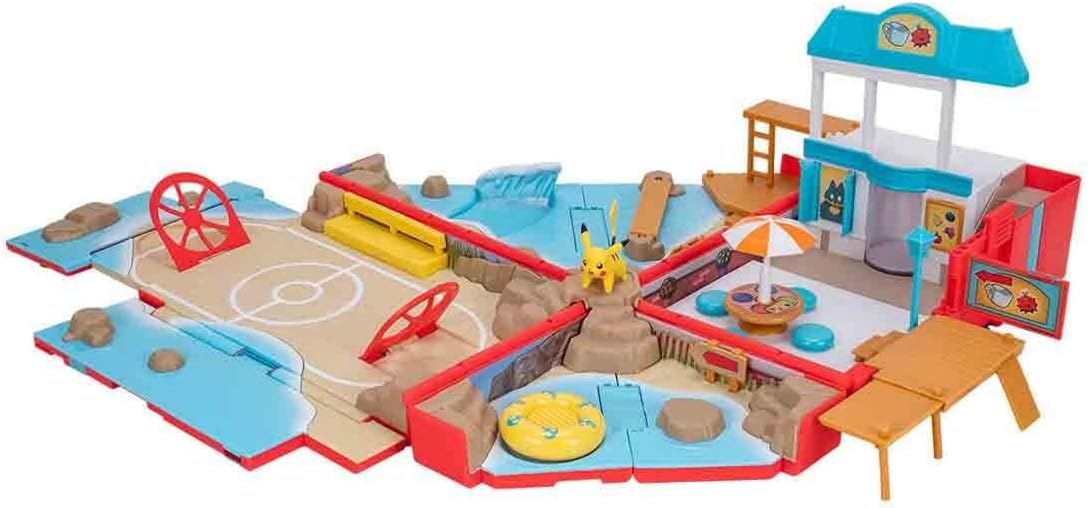 image:imageJazwares Pokmon Carry Case Beach Battle Playset Portable Transforming Backpack Playset with Action Features and 2inch Pikachu Battle Figure