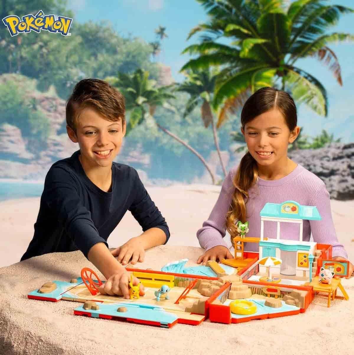 image:imageJazwares Pokmon Carry Case Beach Battle Playset Portable Transforming Backpack Playset with Action Features and 2inch Pikachu Battle Figure