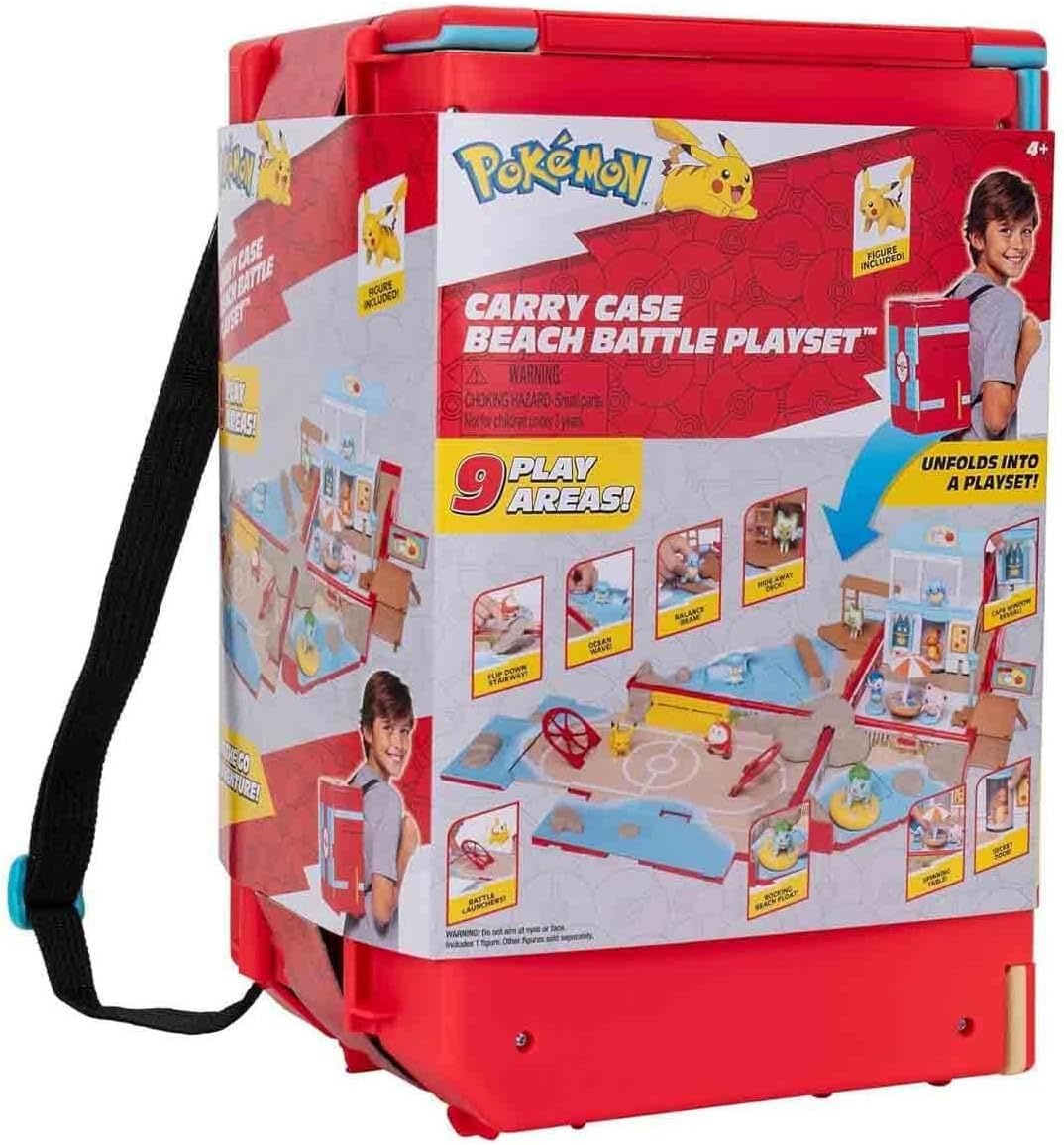 image:imageJazwares Pokmon Carry Case Beach Battle Playset Portable Transforming Backpack Playset with Action Features and 2inch Pikachu Battle Figure