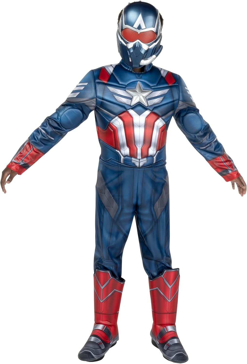 image:imageMARVEL Captain America Official Youth Halloween Costume Premium Quality Padded Jumpsuit with Plastic MaskL 1214