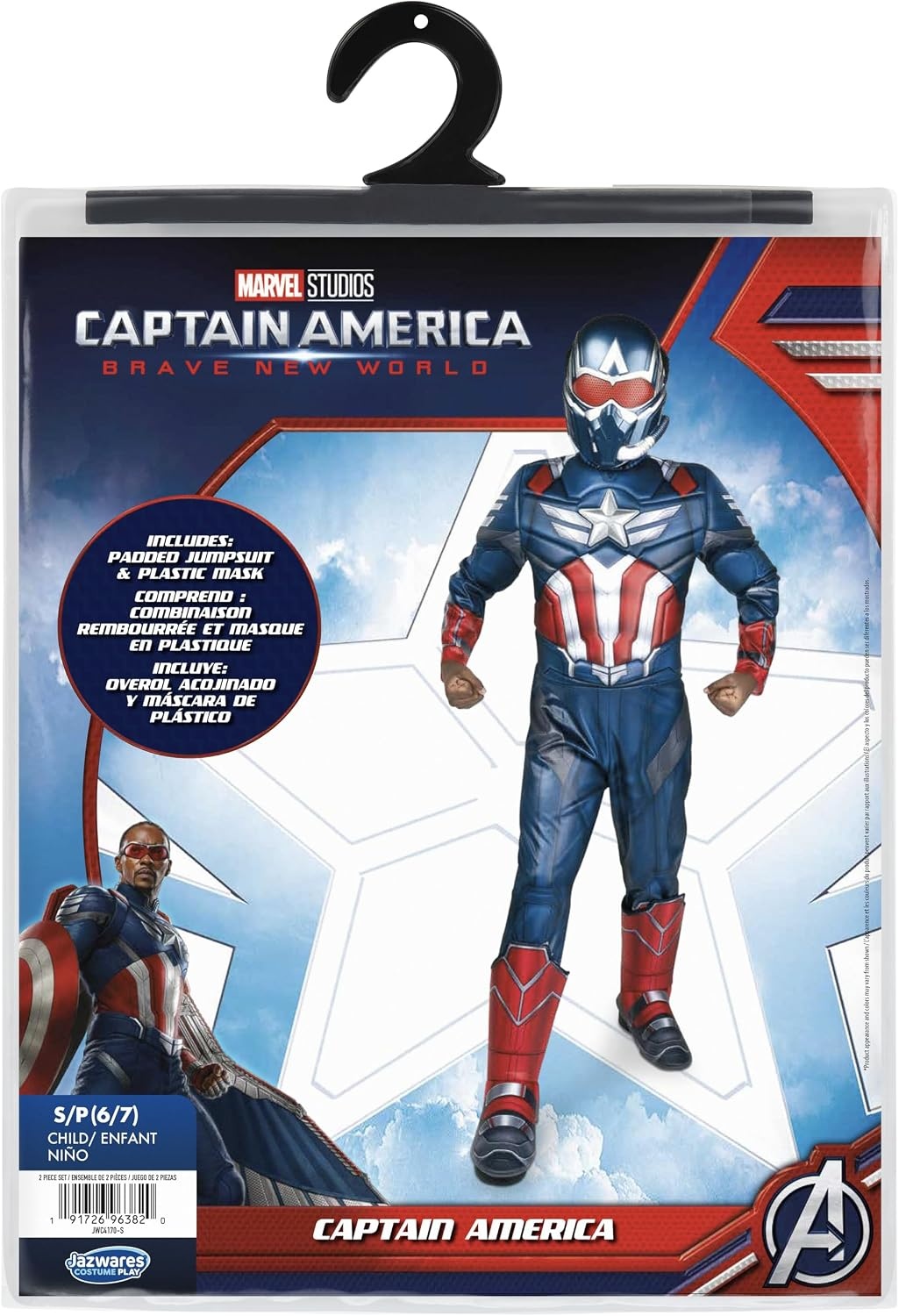 image:imageMARVEL Captain America Official Youth Halloween Costume Premium Quality Padded Jumpsuit with Plastic MaskL 1214