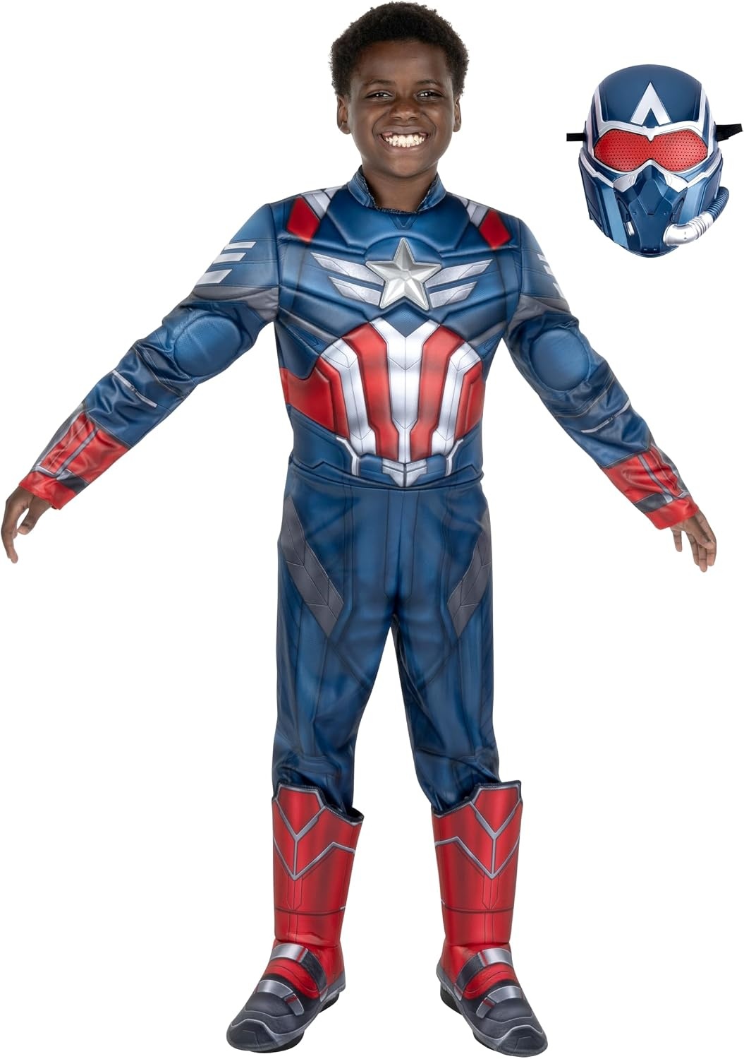 image:imageMARVEL Captain America Official Youth Halloween Costume Premium Quality Padded Jumpsuit with Plastic MaskM 810