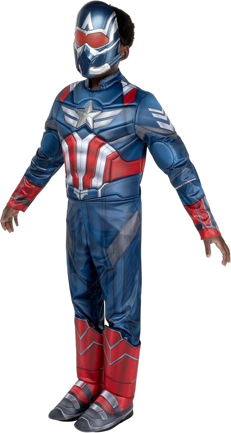 image:imageMARVEL Captain America Official Youth Halloween Costume Premium Quality Padded Jumpsuit with Plastic MaskM 810
