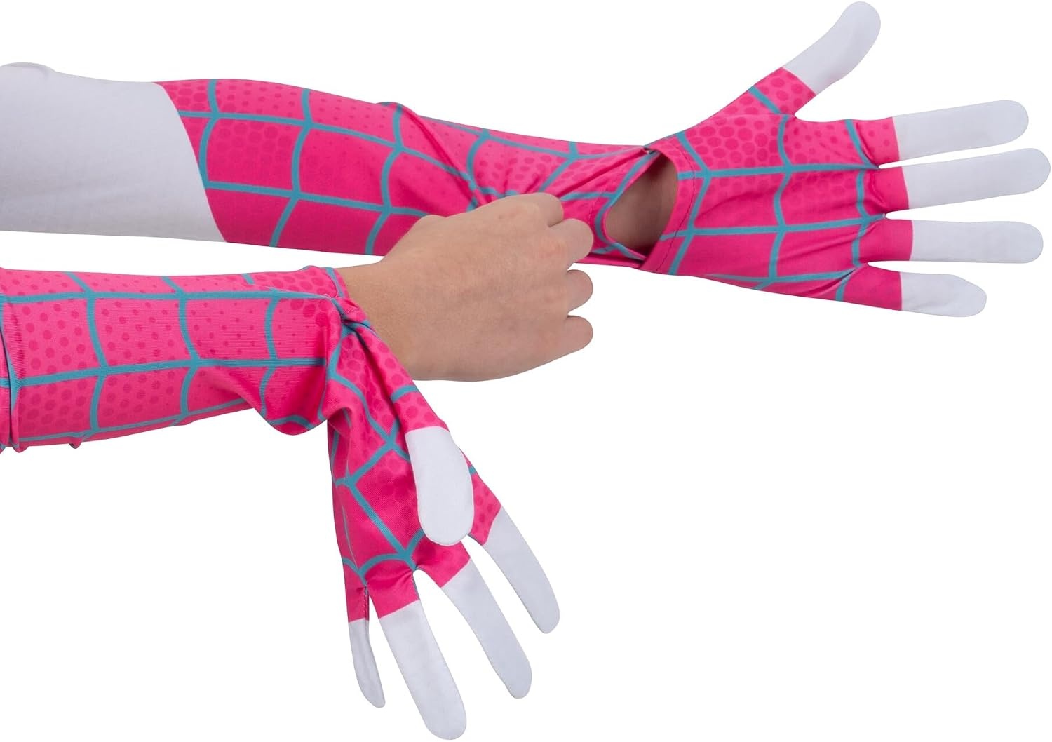 image:imageMARVEL SpiderGwen Official Youth Zentai Halloween Costume Hooded Spandex Jumpsuit with Printed Design and Pull On MaskM 810