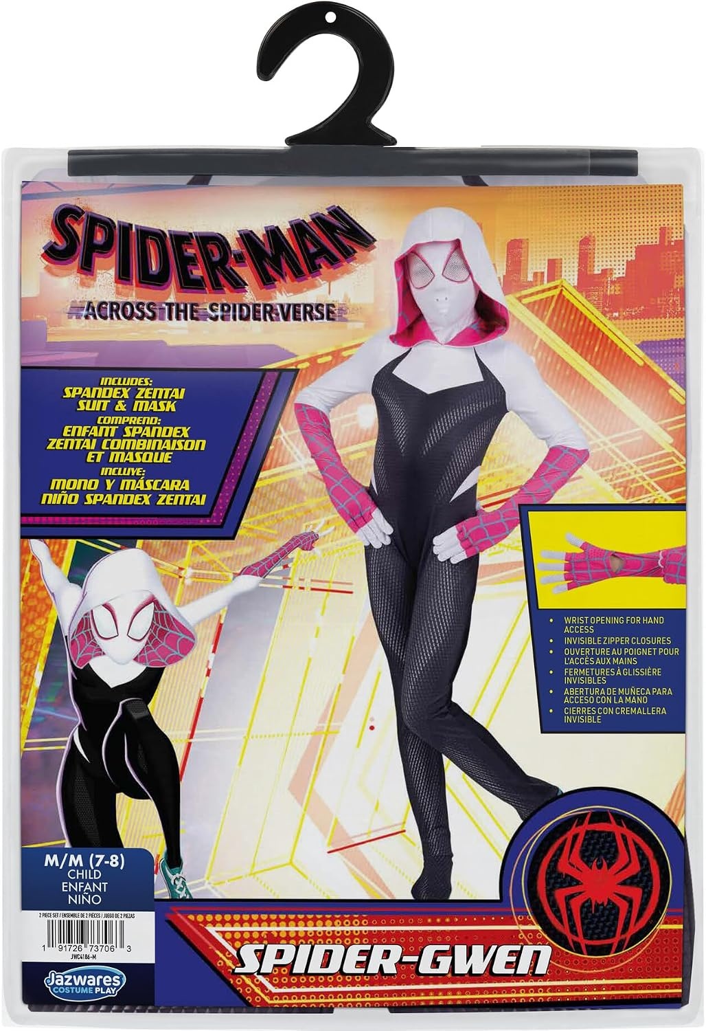 image:imageMARVEL SpiderGwen Official Youth Zentai Halloween Costume Hooded Spandex Jumpsuit with Printed Design and Pull On MaskS 57