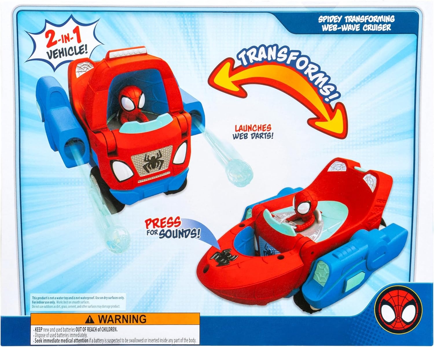 image:imageMARVEL Spidey and His Amazing Friends Spidey Transforming WebWave Cruiser 9Inch 2In1 Vehicle with Free Wheels and Web Dart Launchers