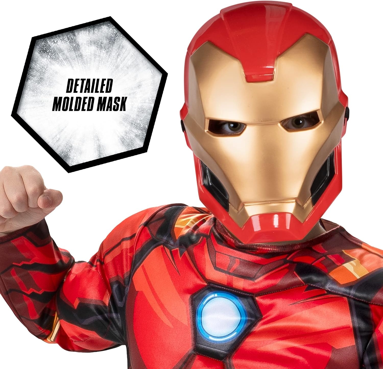 image:imageMarvel Iron Man Official Youth Halloween Costume Premium Quality Fabric Jumpsuit with Printed Design and Plastic MaskL 1214