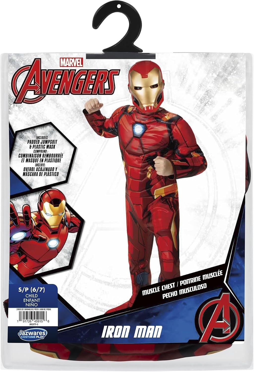 image:imageMarvel Iron Man Official Youth Halloween Costume Premium Quality Fabric Jumpsuit with Printed Design and Plastic MaskM 810