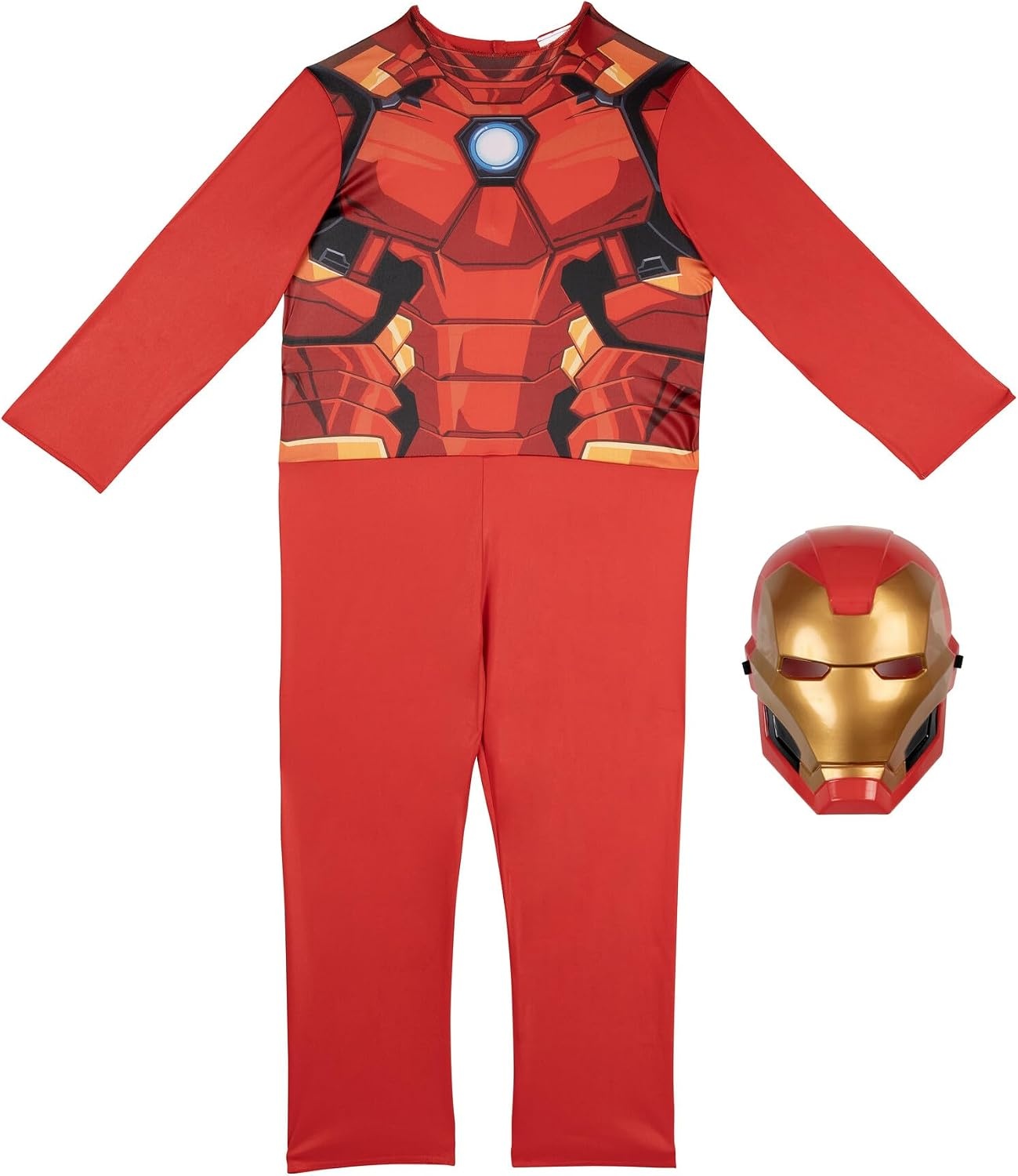image:imageMarvel Iron Man Official Youth Halloween Costume Premium Quality Fabric Jumpsuit with Printed Design and Plastic MaskM 810