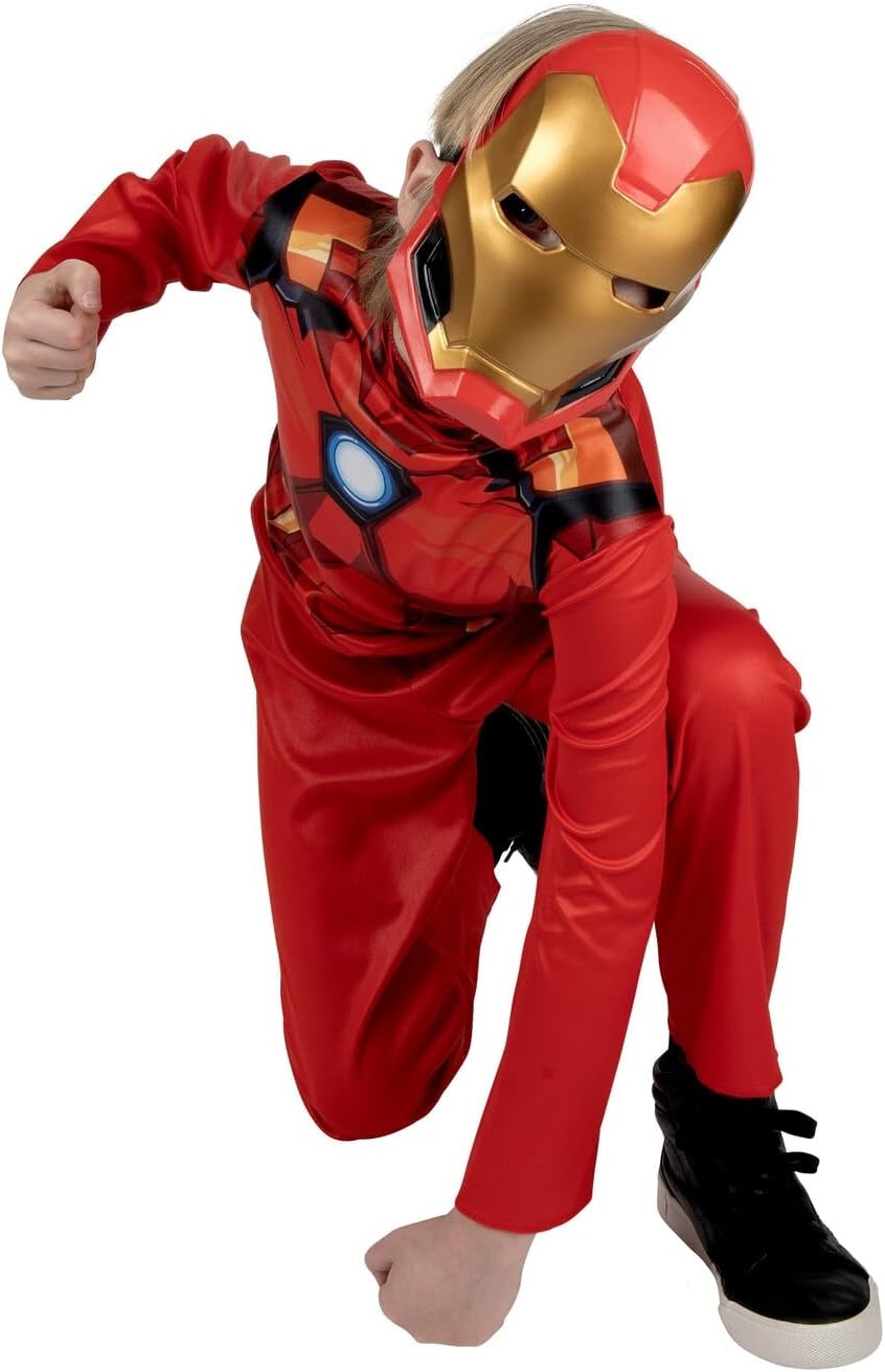image:imageMarvel Iron Man Official Youth Halloween Costume Premium Quality Fabric Jumpsuit with Printed Design and Plastic MaskM 810