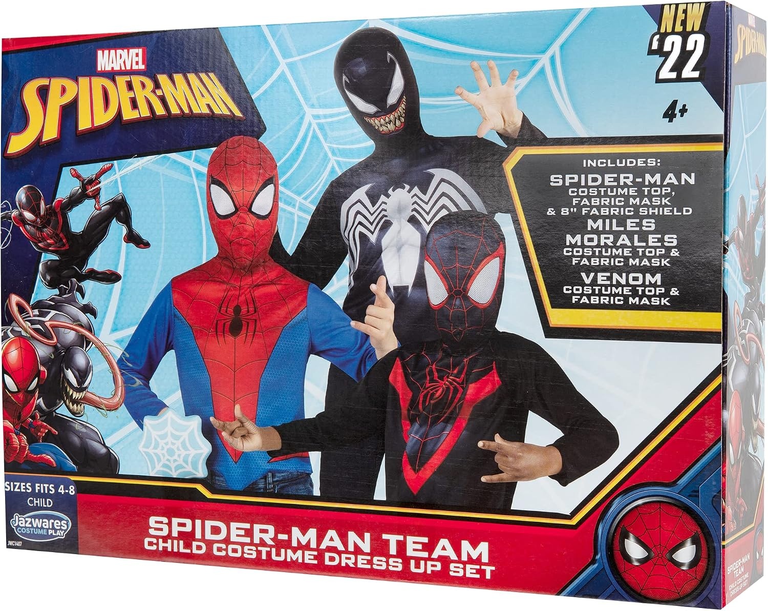 image:imageMarvel SpiderMan Team Halloween Costume Dress Up Box MediumSize LongSleeved Tops and Fabric Masks for SpiderMan Miles Morales and Venom Size M 810