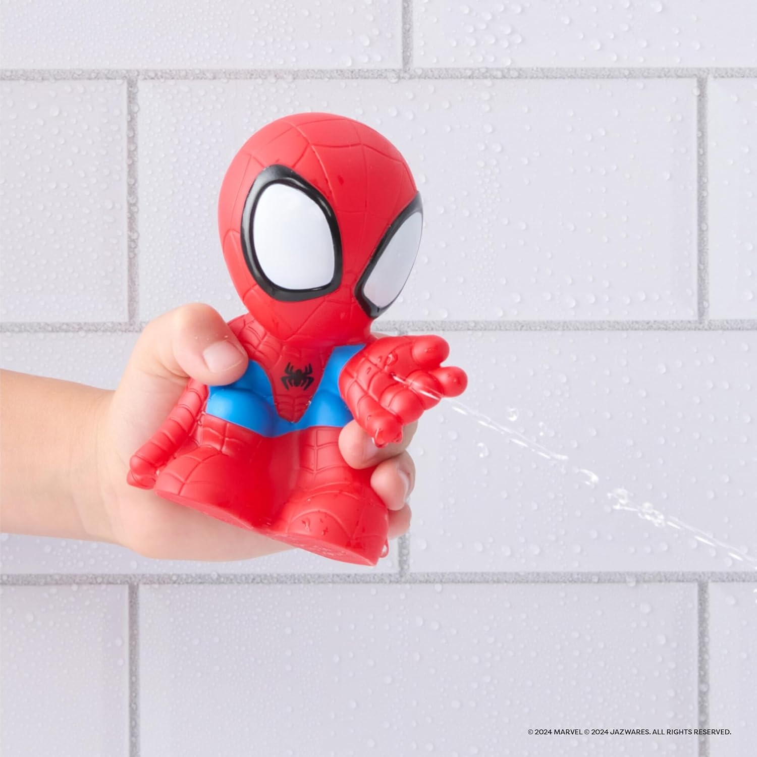 image:imageMarvel Spidey and His Amazing Friends Bath Toy Set Spidey Wall Mount with Web Net and Four Bath Squirters