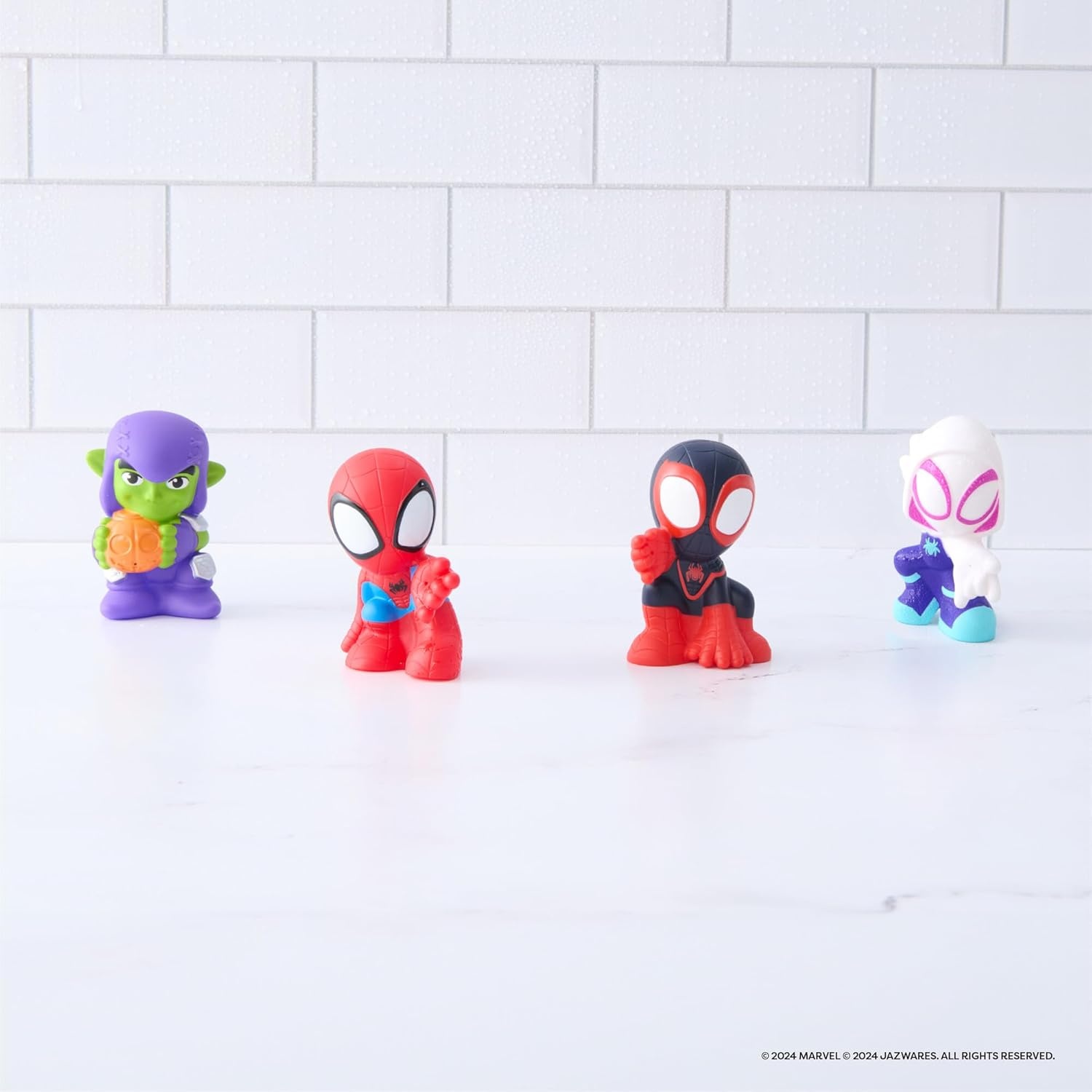 image:imageMarvel Spidey and His Amazing Friends Bath Toy Set Spidey Wall Mount with Web Net and Four Bath Squirters