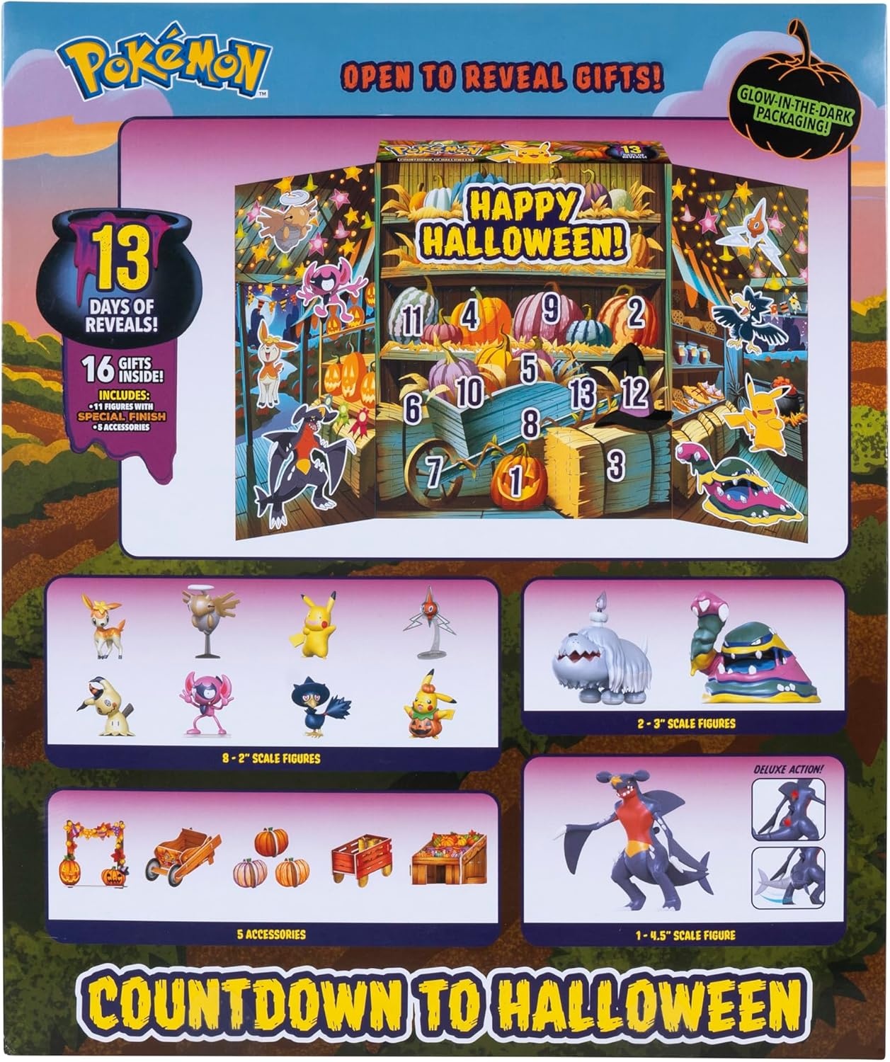 image:imagePokemon Halloween Calendar 2025 Calendar with 11 Battle Figures with Special Finish and Five Chip Board Accessories