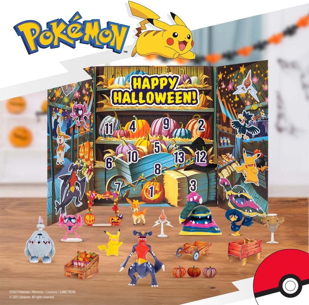 image:imagePokemon Halloween Calendar 2025 Calendar with 11 Battle Figures with Special Finish and Five Chip Board Accessories