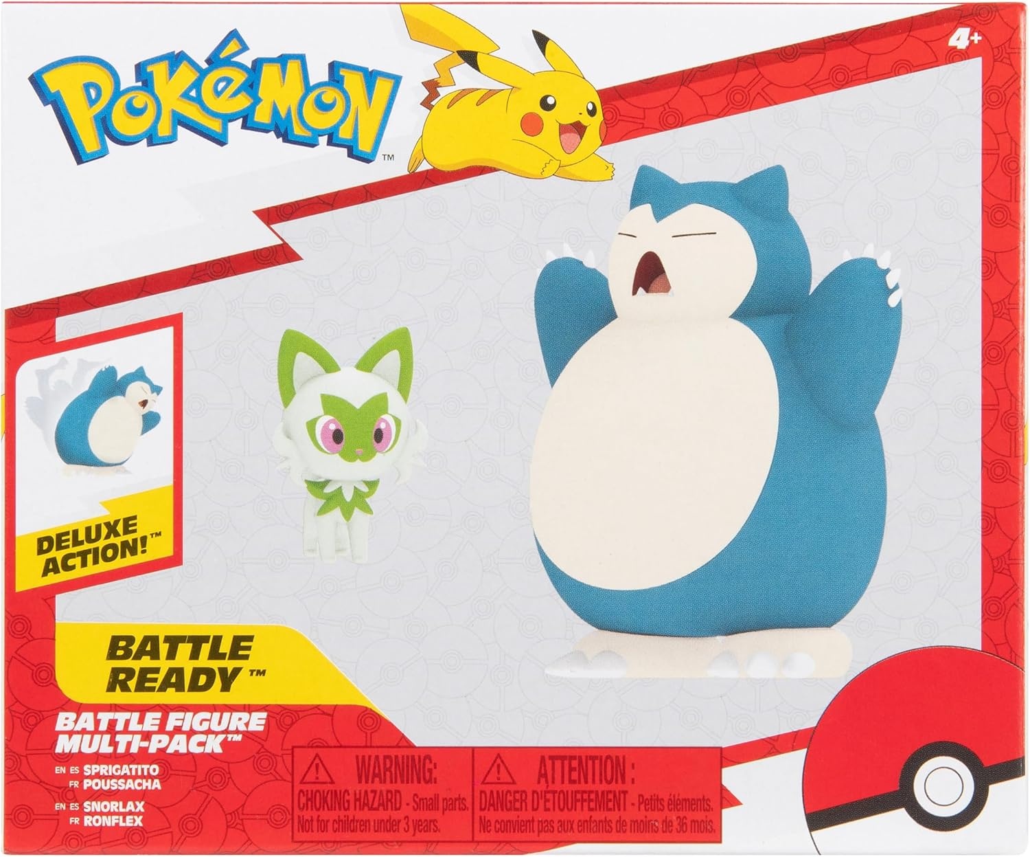 image:imagePokmon Battle Figure 2 Pack Features 45Inch Cinderace and 2Inch Pikachu Battle Figures with Accessory Amazon ExclusiveSprigatito Snorlax