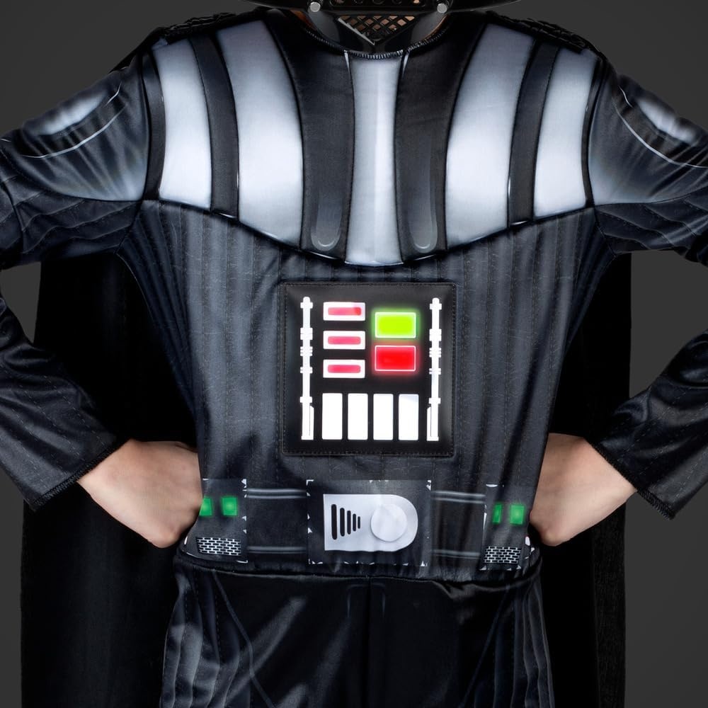 image:imageStar Wars Darth Vader Official Youth Costume Premium Light Up Padded Jumpsuit with Plastic Mask and Detachable CapeM 810