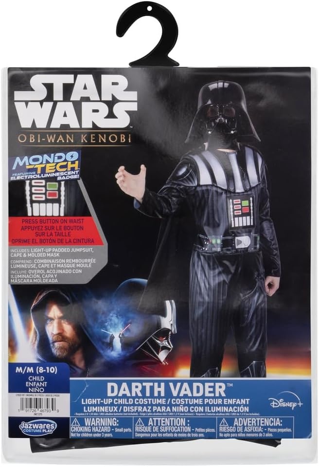 image:imageStar Wars Darth Vader Official Youth Costume Premium Light Up Padded Jumpsuit with Plastic Mask and Detachable CapeM 810