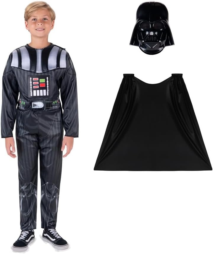 image:imageStar Wars Darth Vader Official Youth Costume Premium Light Up Padded Jumpsuit with Plastic Mask and Detachable CapeM 810