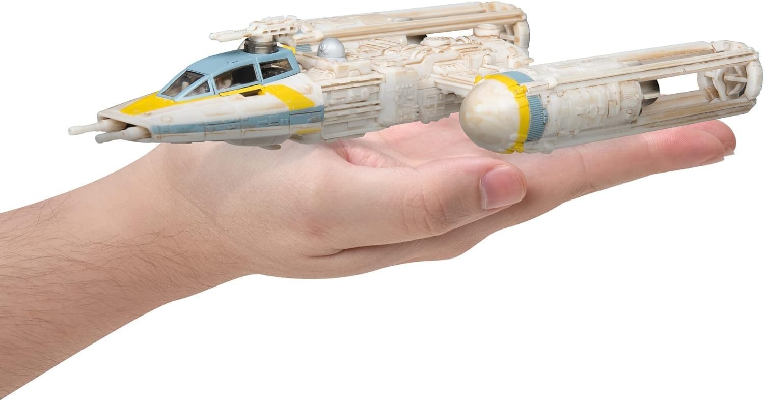 image:imageStar Wars Micro Galaxy Squadron Gold Leaders YWing 5Inch Starfighter Class Vehicle with 1Inch Jon Vander amp R2BHD Micro Figure AccessoriesGold Leaders YWing