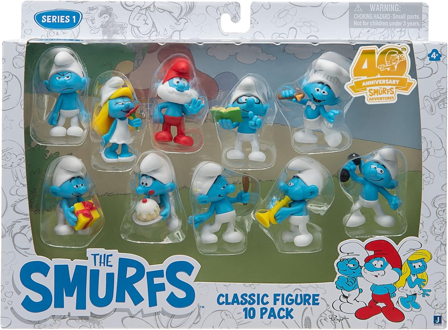 image:imageThe Smurfs 40TH Anniversary Classic Figure 10 Pack Features 2Inch Smurfette Grouchy Greedy Papa Smurf Brainy Hefty Vanity Harmony Jokey Chef Authentic Details