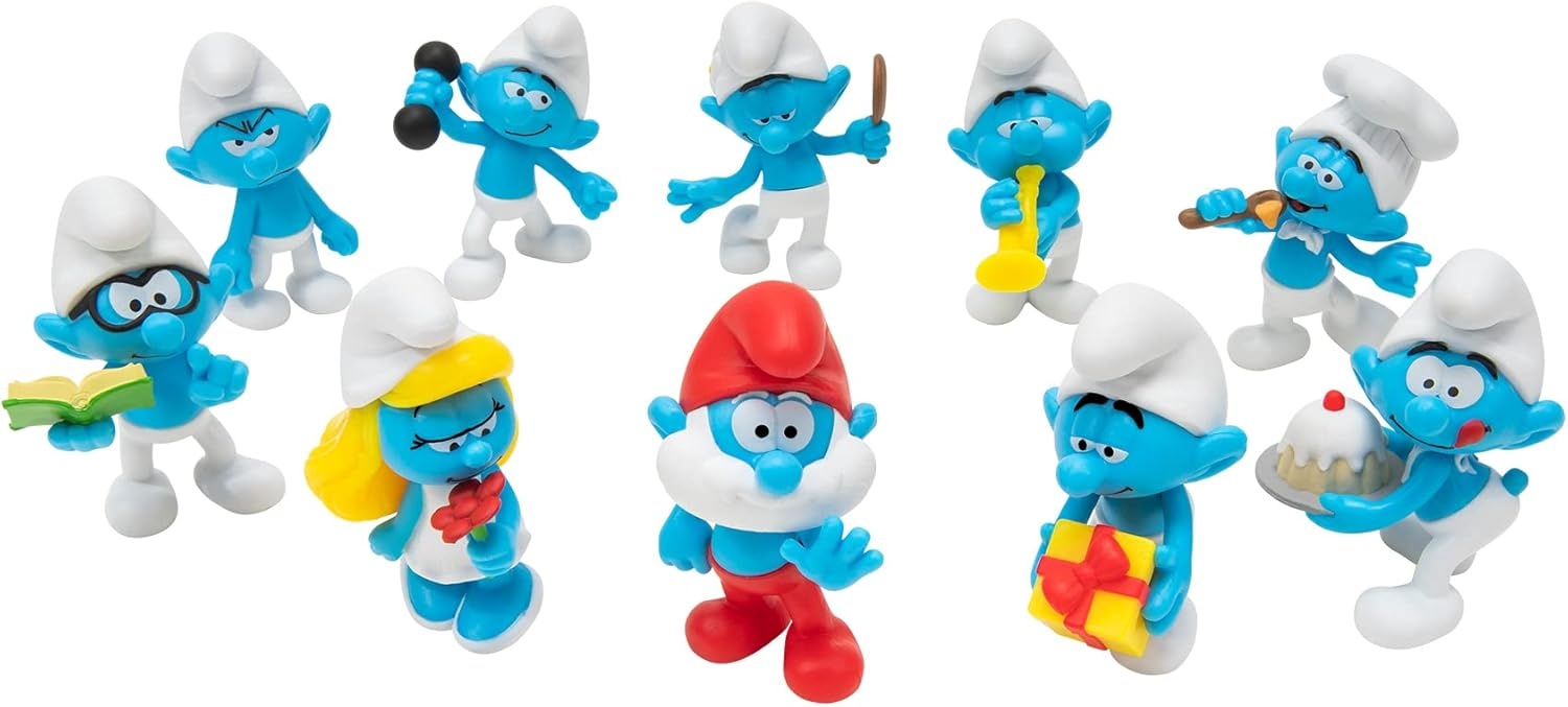 image:imageThe Smurfs 40TH Anniversary Classic Figure 10 Pack Features 2Inch Smurfette Grouchy Greedy Papa Smurf Brainy Hefty Vanity Harmony Jokey Chef Authentic Details
