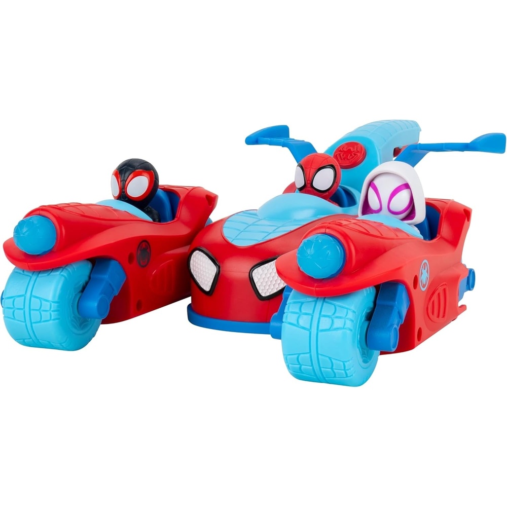 image:imageJazwares Marvel Spidey and His Amazing Friends Spidey Team Split Racer 85Inch ThreeinOne Vehicle with Web Darts Sound Effects and Phrases