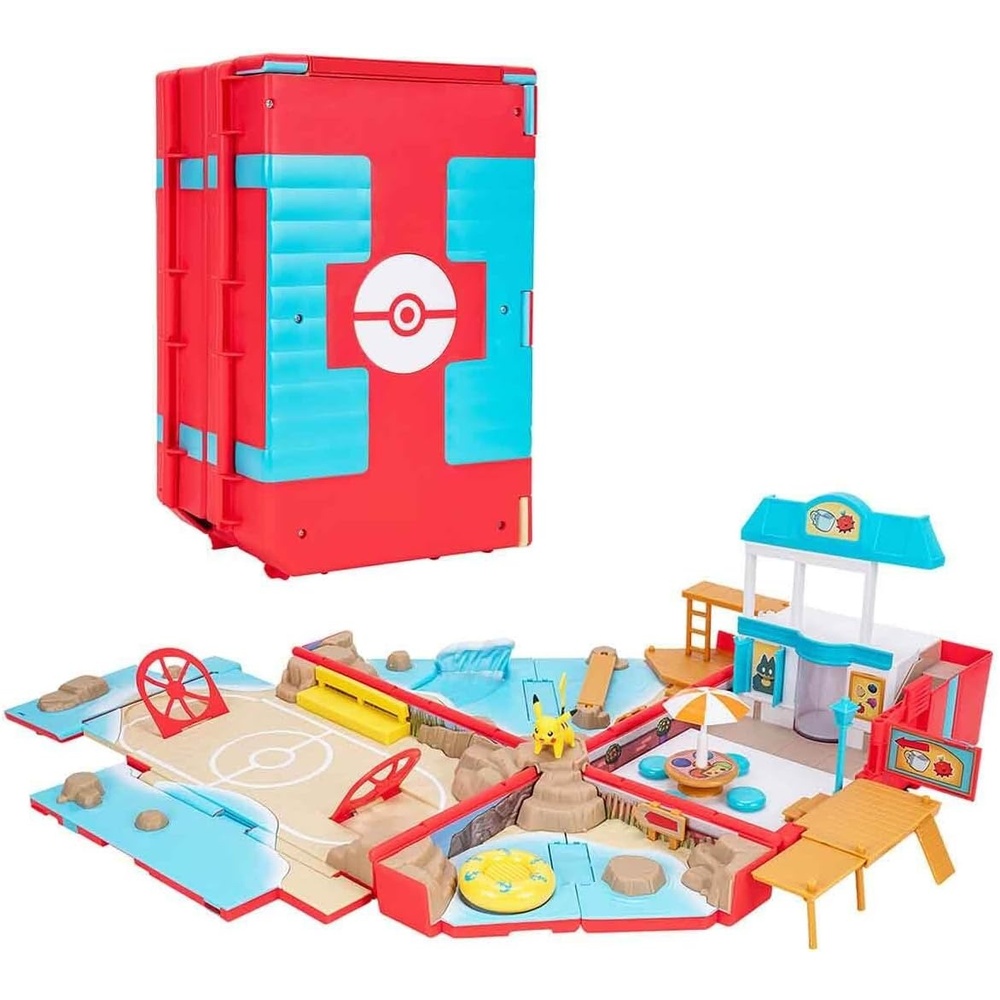 image:imageJazwares Pokmon Carry Case Beach Battle Playset Portable Transforming Backpack Playset with Action Features and 2inch Pikachu Battle Figure