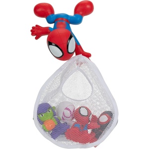 image:imageMarvel Spidey and His Amazing Friends Bath Toy Set  Spidey Wall Mount with Web Net and Four Bath Squirters