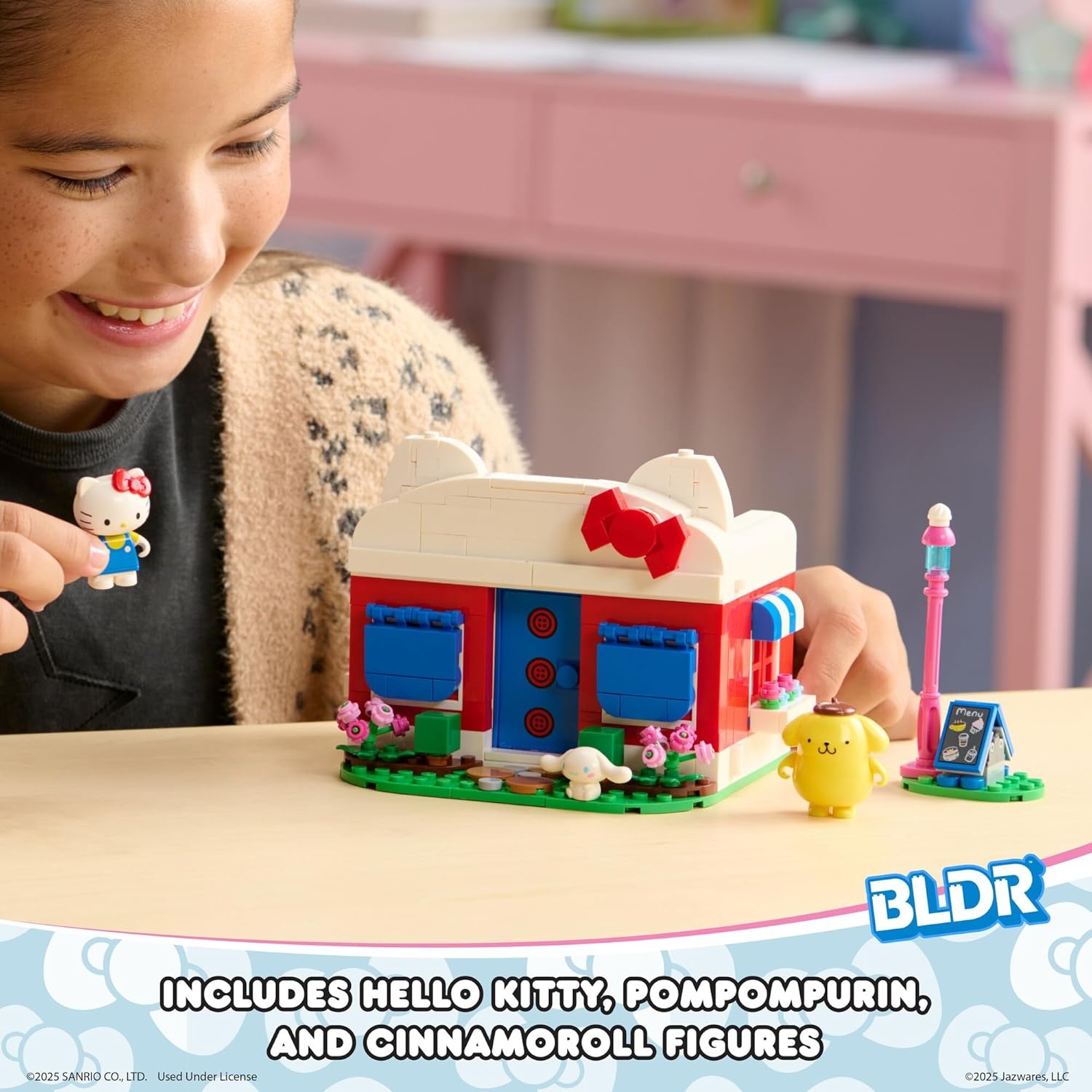 image:imageBLDR Hello Kitty and Friends Hello Kittys Dream Cafe Building Set 0076 with Hello Kitty Cinnamoroll and Pompompurin Minifigures Gift for Kids and Sanrio Fans Ages 8
