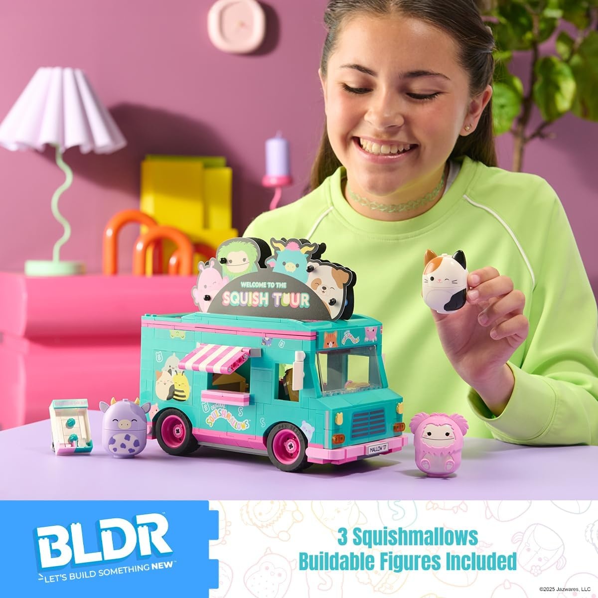 image:imageBLDR Squishmallows Squish Tour Van Building Set Cam The Cat Bubba The Cow amp Brina The Bigfoot Buildable Figures Squishmallows Fans 8 0098