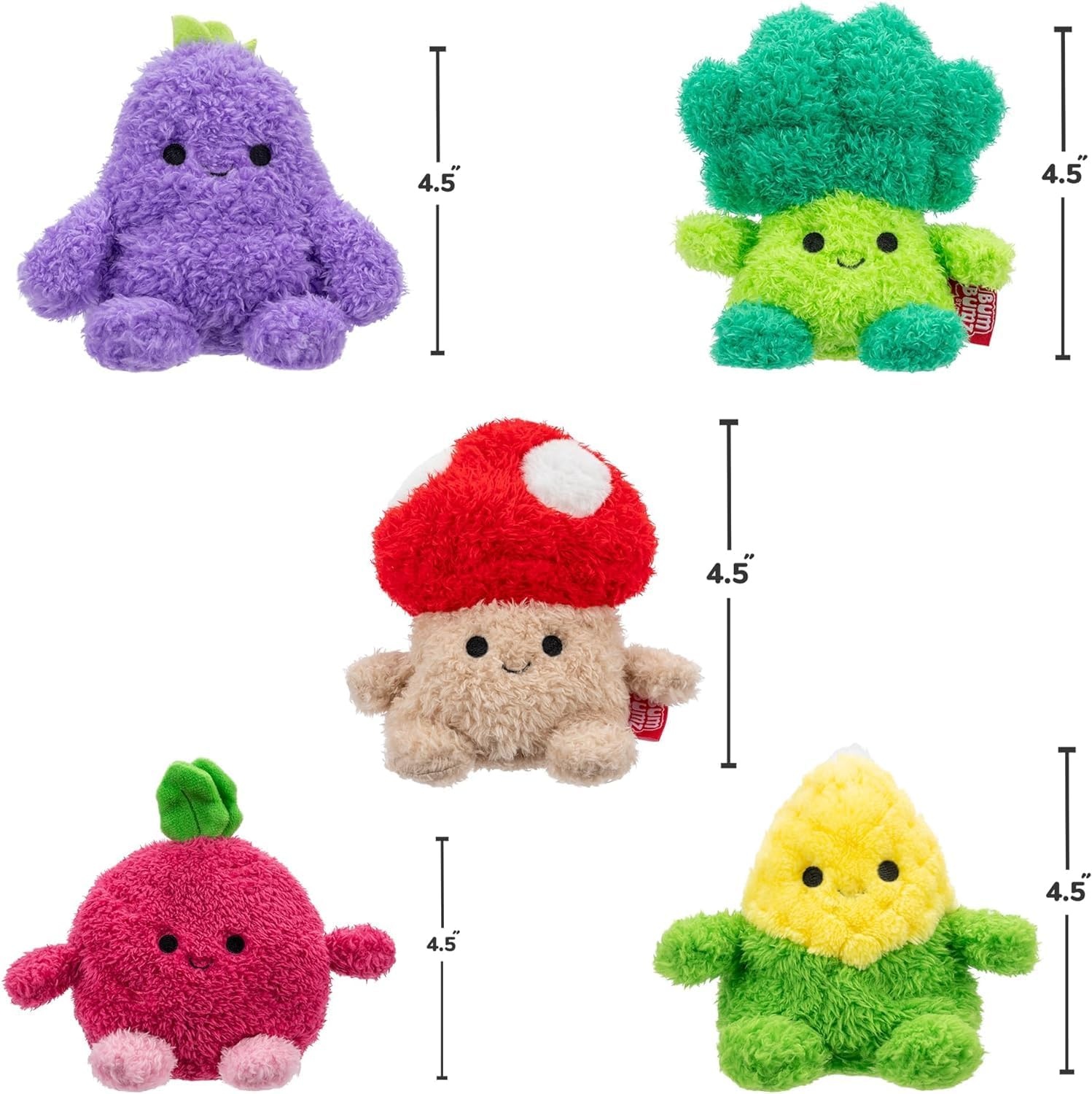 image:imageBumBumz 45inch RootBumz Plush 5Pack Stan Mushroom Ronnie Radish Bobby Broccoli Colby Corn and Erinn Eggplant Collectible Stuffed Toys from The Makers of Original SquishmallowsRootbumz