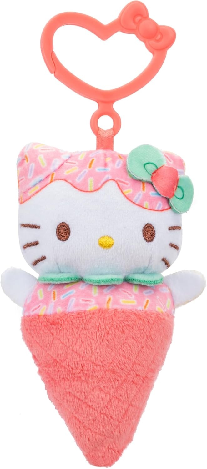 image:imageHello Kitty and Friends 4Pack Ice Cream ClipOn Plush Featuring Hello Kitty Kuromi My Melody and Cinnamoroll with Unique Bow ClipsIce Cream
