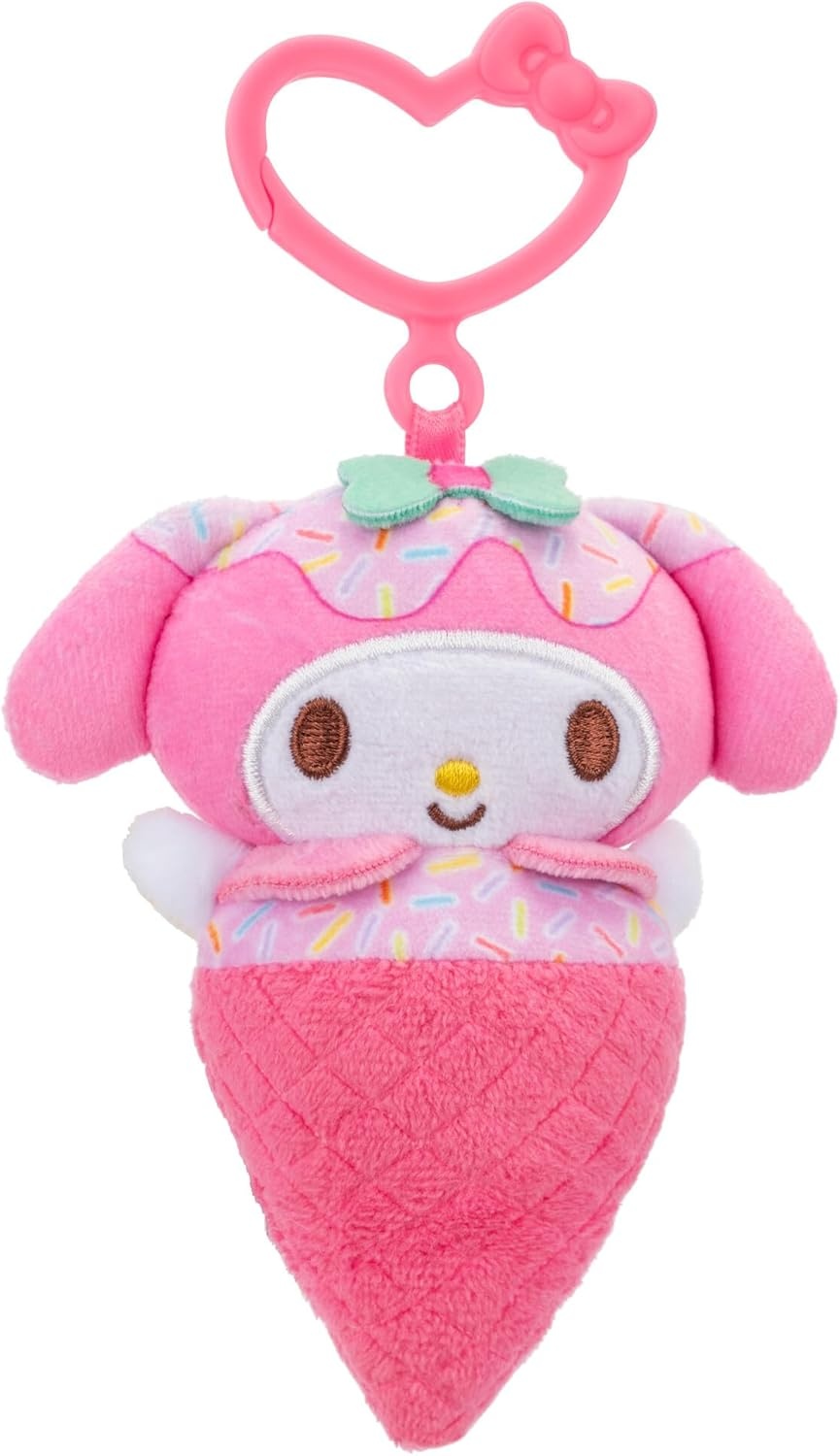 image:imageHello Kitty and Friends 4Pack Ice Cream ClipOn Plush Featuring Hello Kitty Kuromi My Melody and Cinnamoroll with Unique Bow ClipsIce Cream
