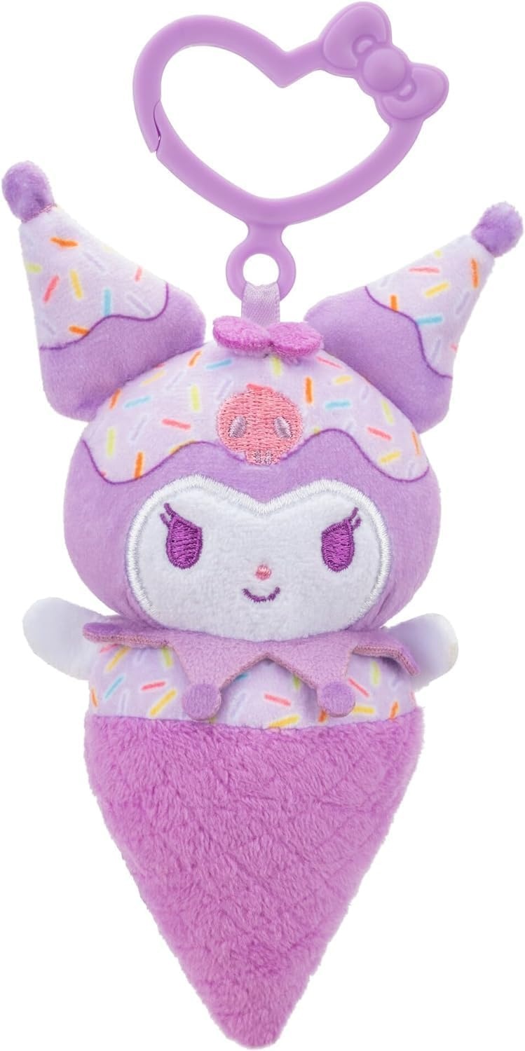 image:imageHello Kitty and Friends 4Pack Ice Cream ClipOn Plush Featuring Hello Kitty Kuromi My Melody and Cinnamoroll with Unique Bow ClipsIce Cream