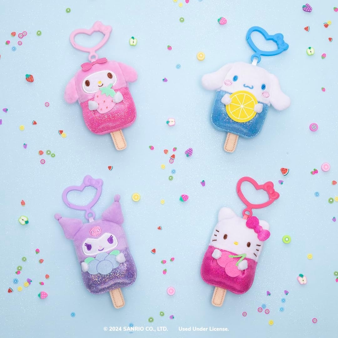 image:imageHello Kitty and Friends 4Pack Ice Cream ClipOn Plush Featuring Hello Kitty Kuromi My Melody and Cinnamoroll with Unique Bow ClipsPopsicle