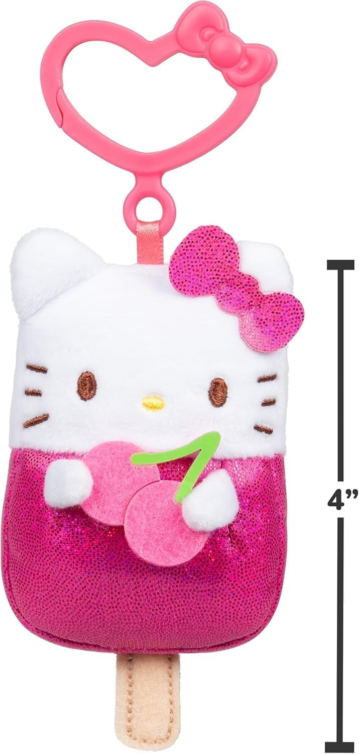 image:imageHello Kitty and Friends 4Pack Ice Cream ClipOn Plush Featuring Hello Kitty Kuromi My Melody and Cinnamoroll with Unique Bow ClipsPopsicle