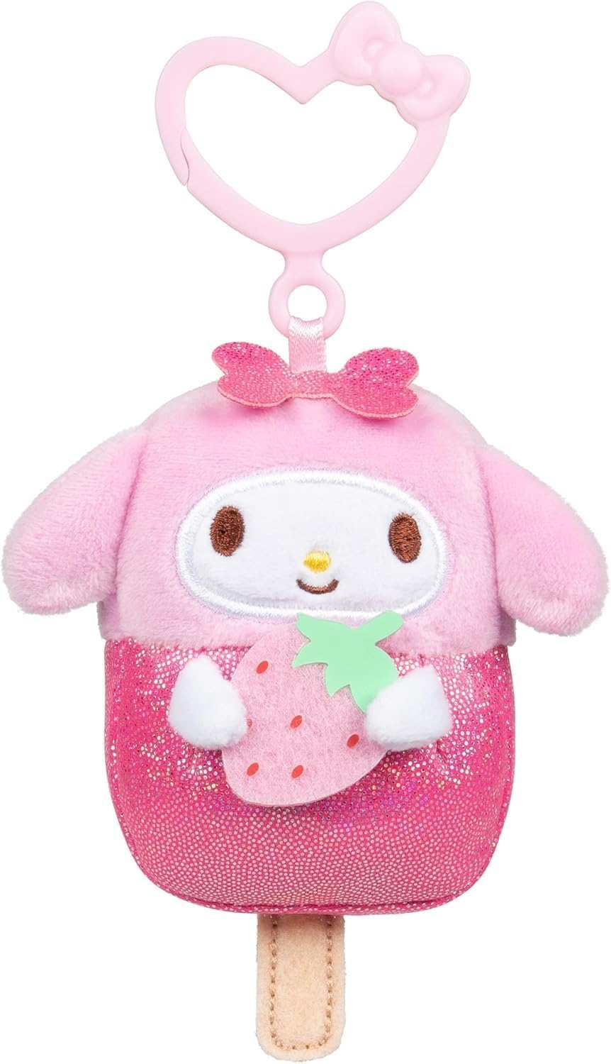 image:imageHello Kitty and Friends 4Pack Ice Cream ClipOn Plush Featuring Hello Kitty Kuromi My Melody and Cinnamoroll with Unique Bow ClipsPopsicle
