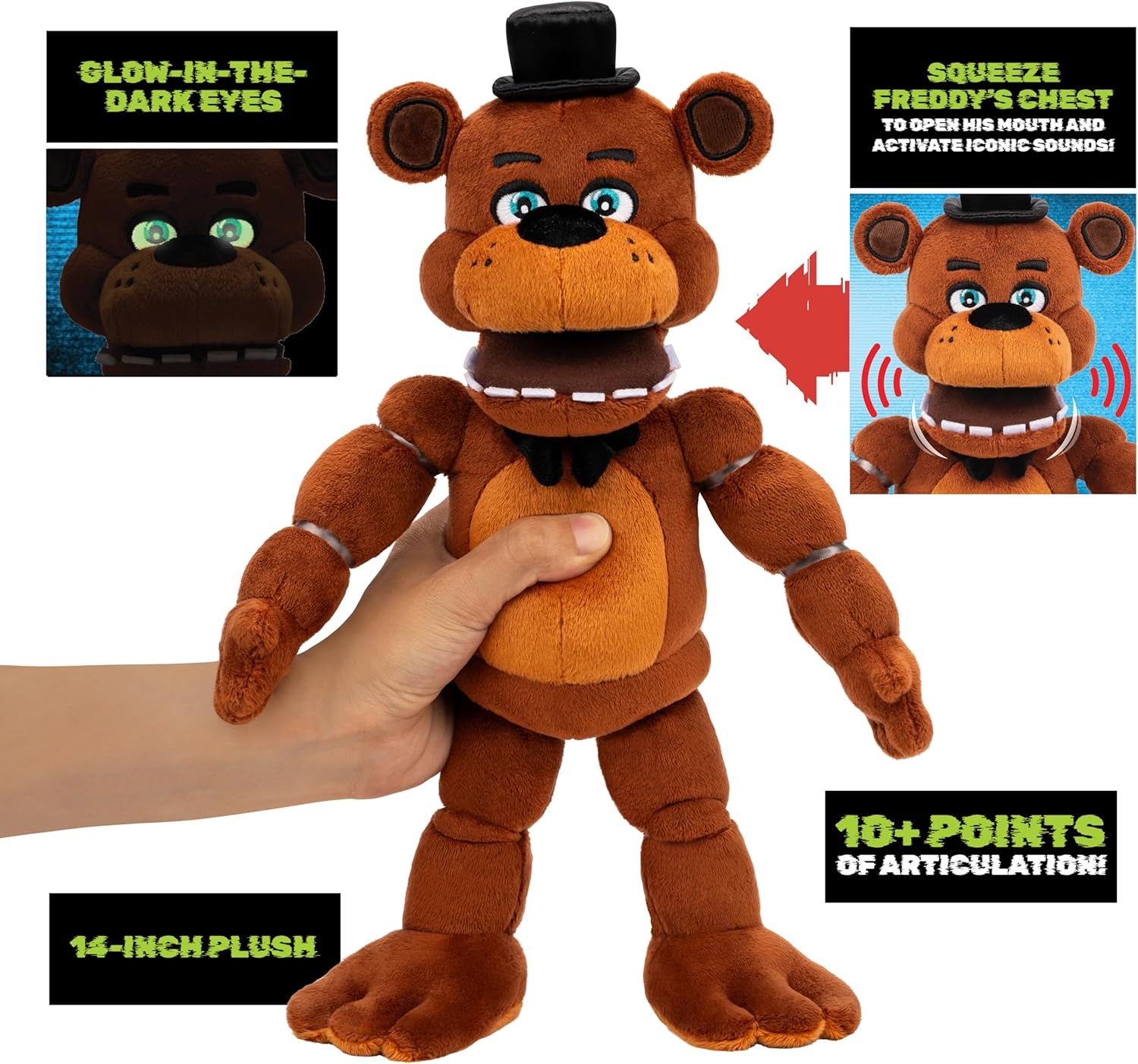 image:imageJazwares Five Nights at Freddys 14 Poseable Sound Classic Freddy Plush 4 Sounds and GlowinTheDark Eyes Ages 8