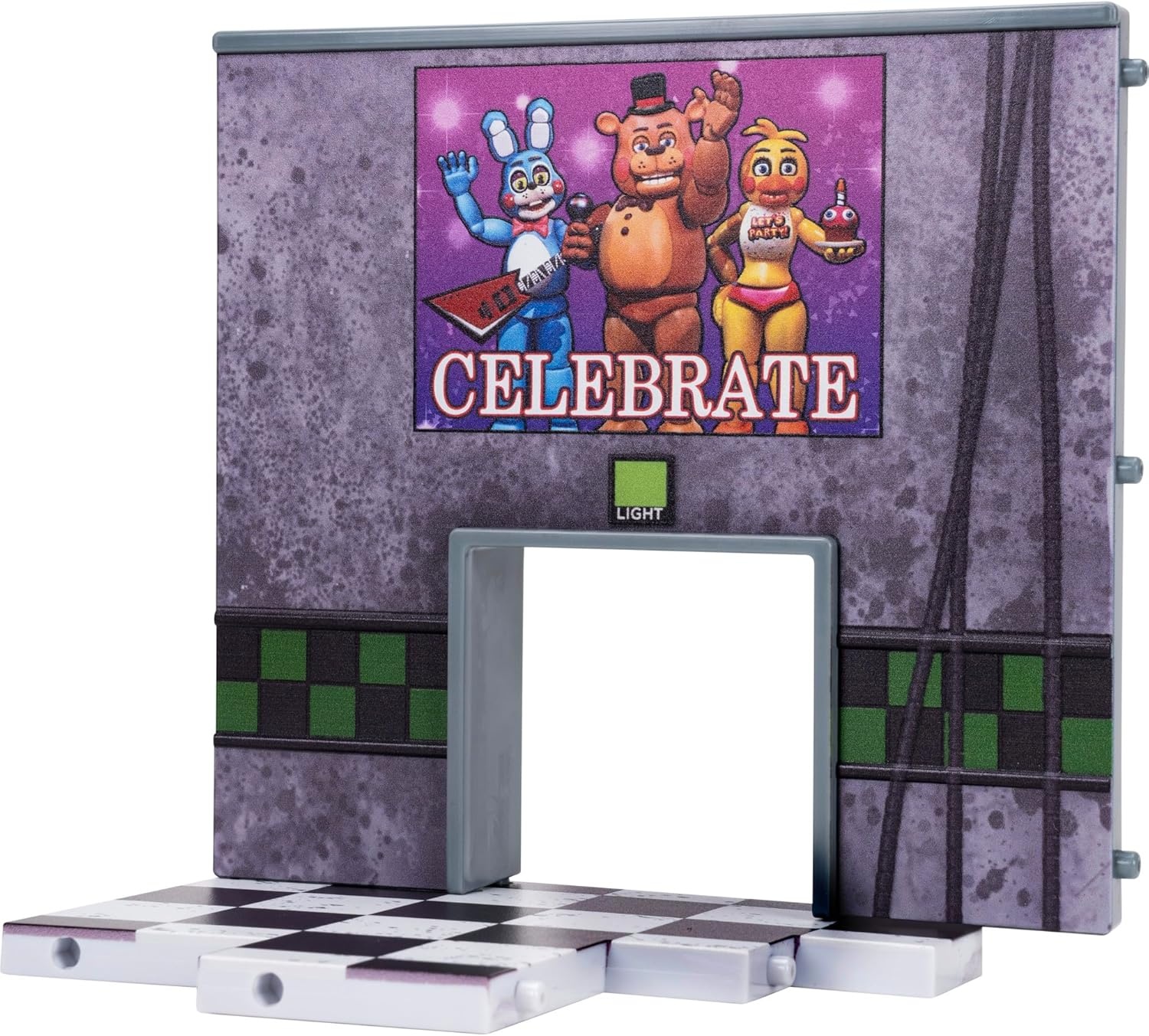 image:imageJazwares Five Nights at Freddys Withered Chica Office Set 5Inch Articulated Figure with Jumpscare Feature GlowinTheDark Eyes and Optical Diorama