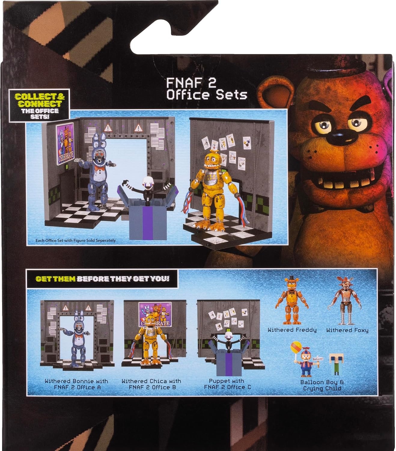 image:imageJazwares Five Nights at Freddys Withered Chica Office Set 5Inch Articulated Figure with Jumpscare Feature GlowinTheDark Eyes and Optical Diorama