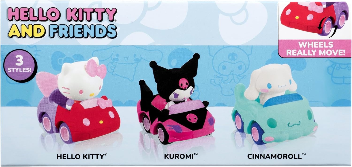 image:imageJazwares Hello Kitty and Friends 2inch Vehicle 3Pack Features Hello Kitty Kuromi and Cinnamoroll Toys for Kids and Collectors Ages 6 and Up