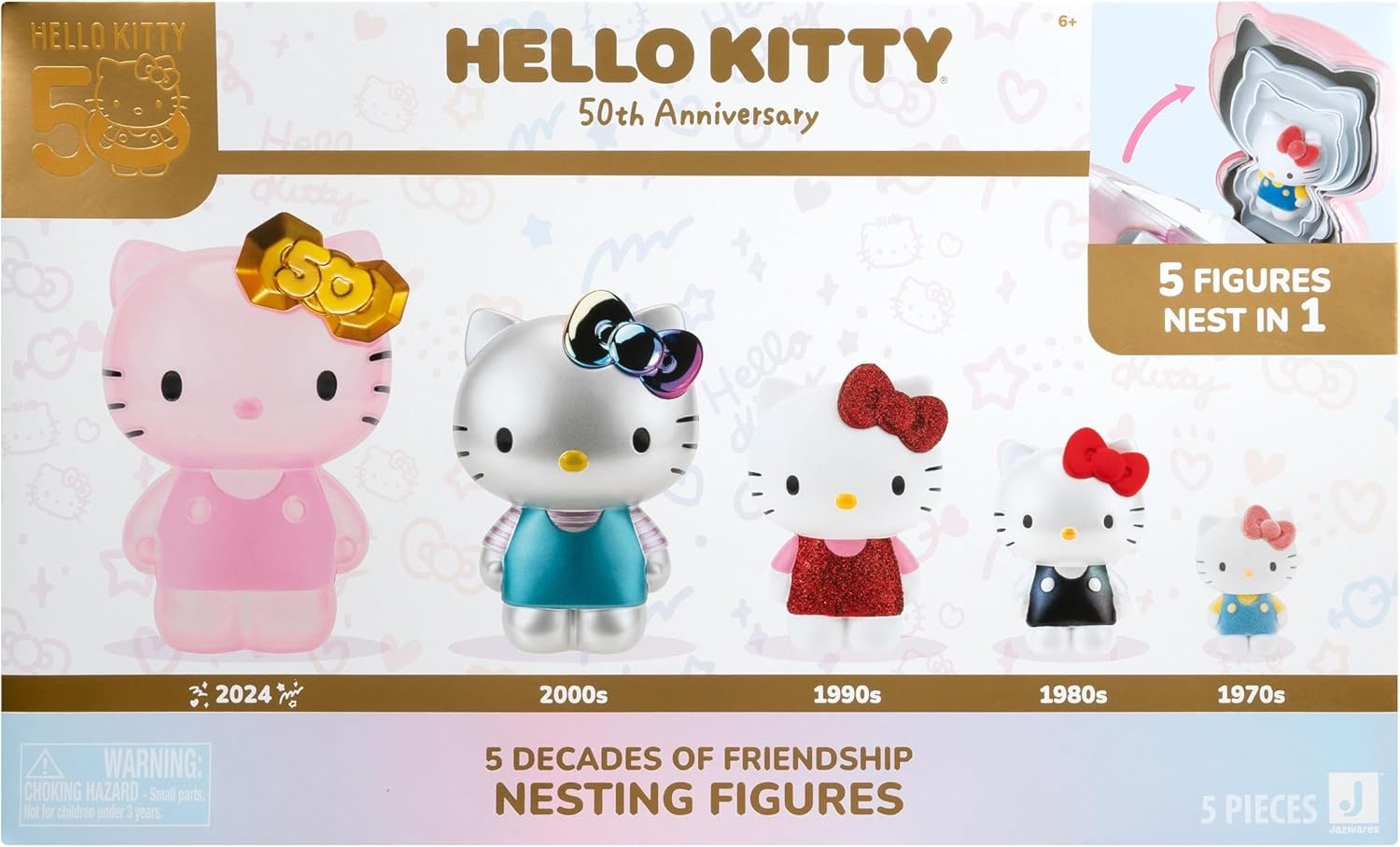 image:imageJazwares Hello Kitty and Friends 50th Anniversary Nesting Figures Five Figures 6 to 2 Each with a Unique Finish 5 Decades of Friendship Officially Licensed Sanrio Product from