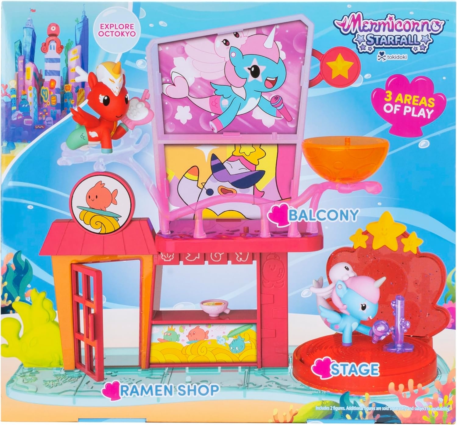 image:imageJazwares Mermicorno Starfall Octokyo Playset 2 Mermicorno Figures 4 Accessories 3 Areas of Play Ages 5 Officially Licensed Product
