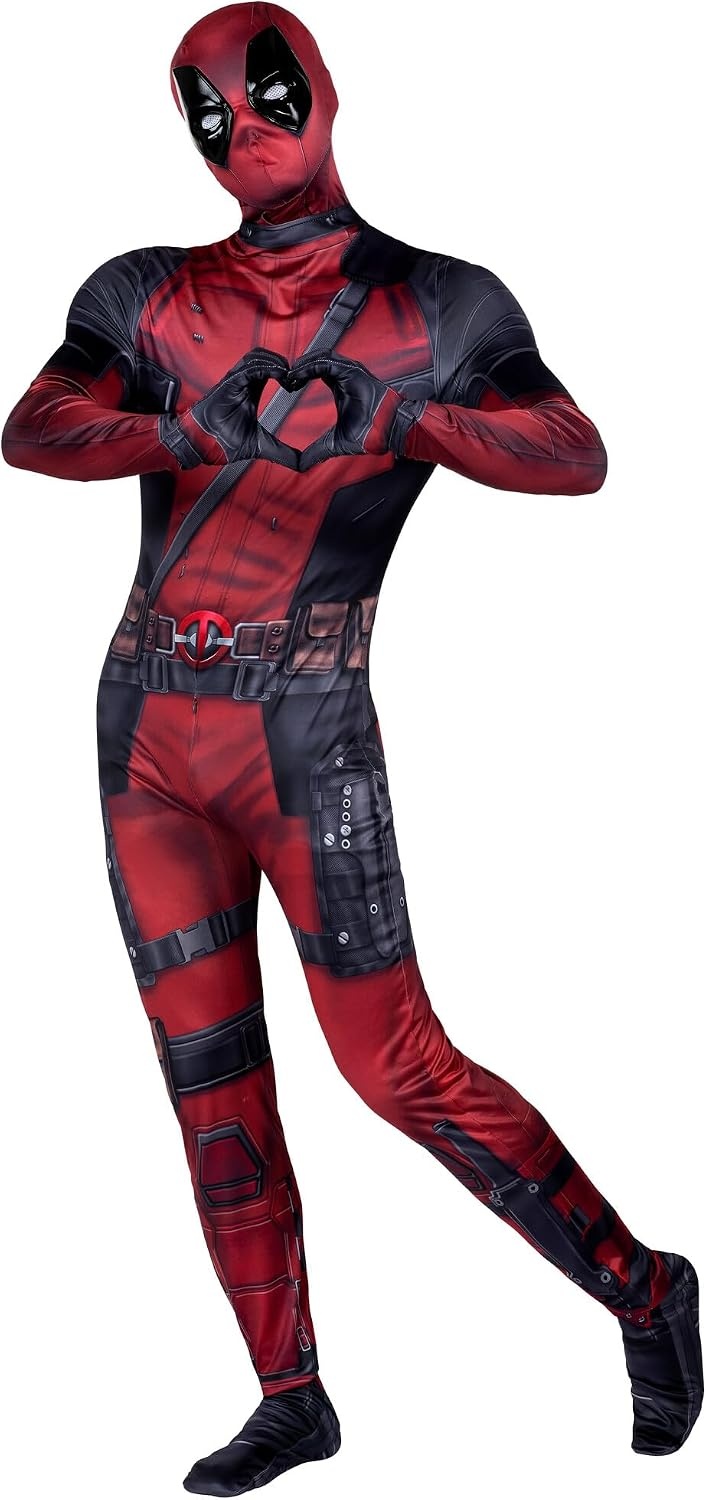 image:imageMARVEL Deadpool Official Adult Deluxe Zentai Halloween Costume Stretch Spandex with Wrist SlitsL