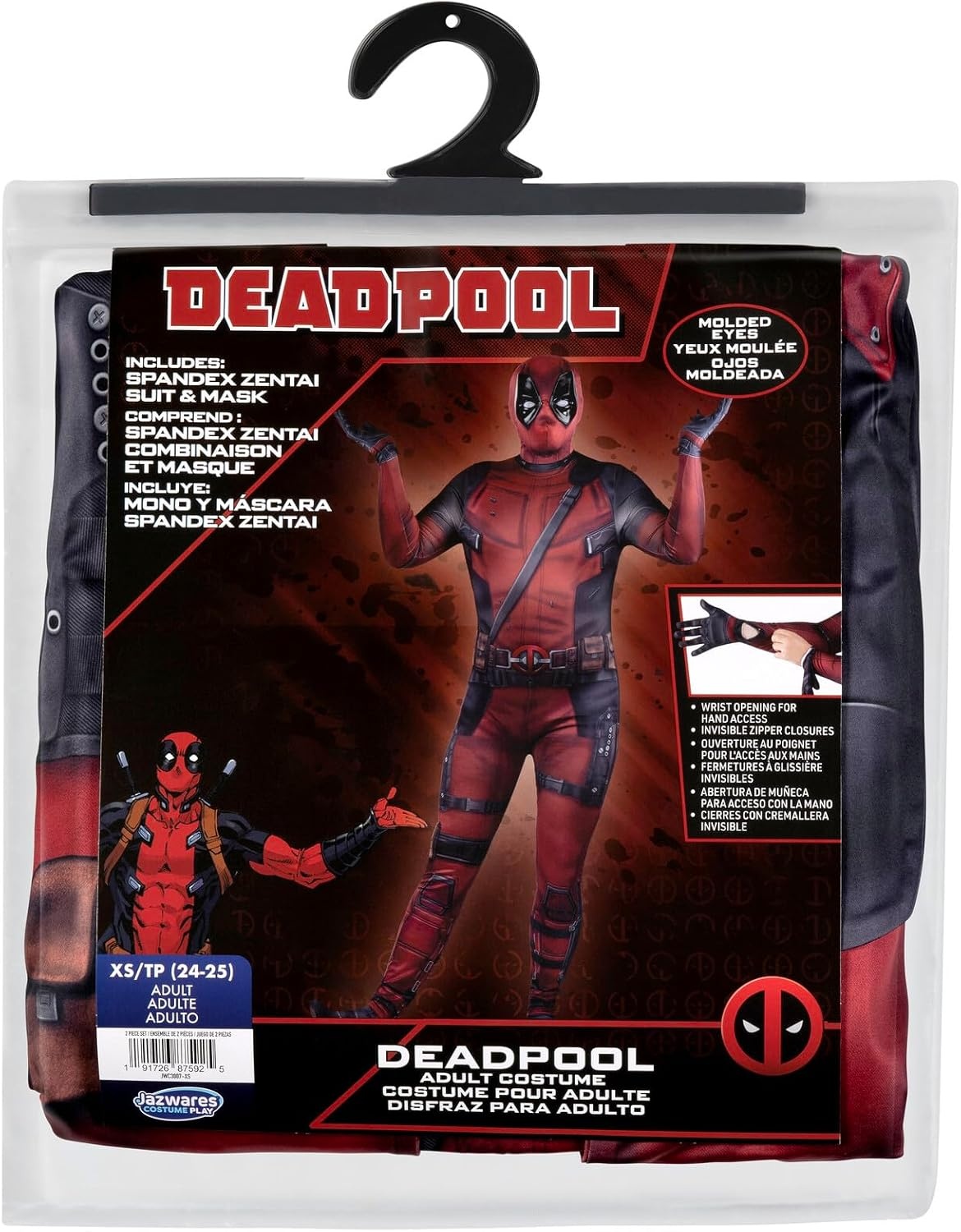 image:imageMARVEL Deadpool Official Adult Deluxe Zentai Halloween Costume Stretch Spandex with Wrist SlitsL