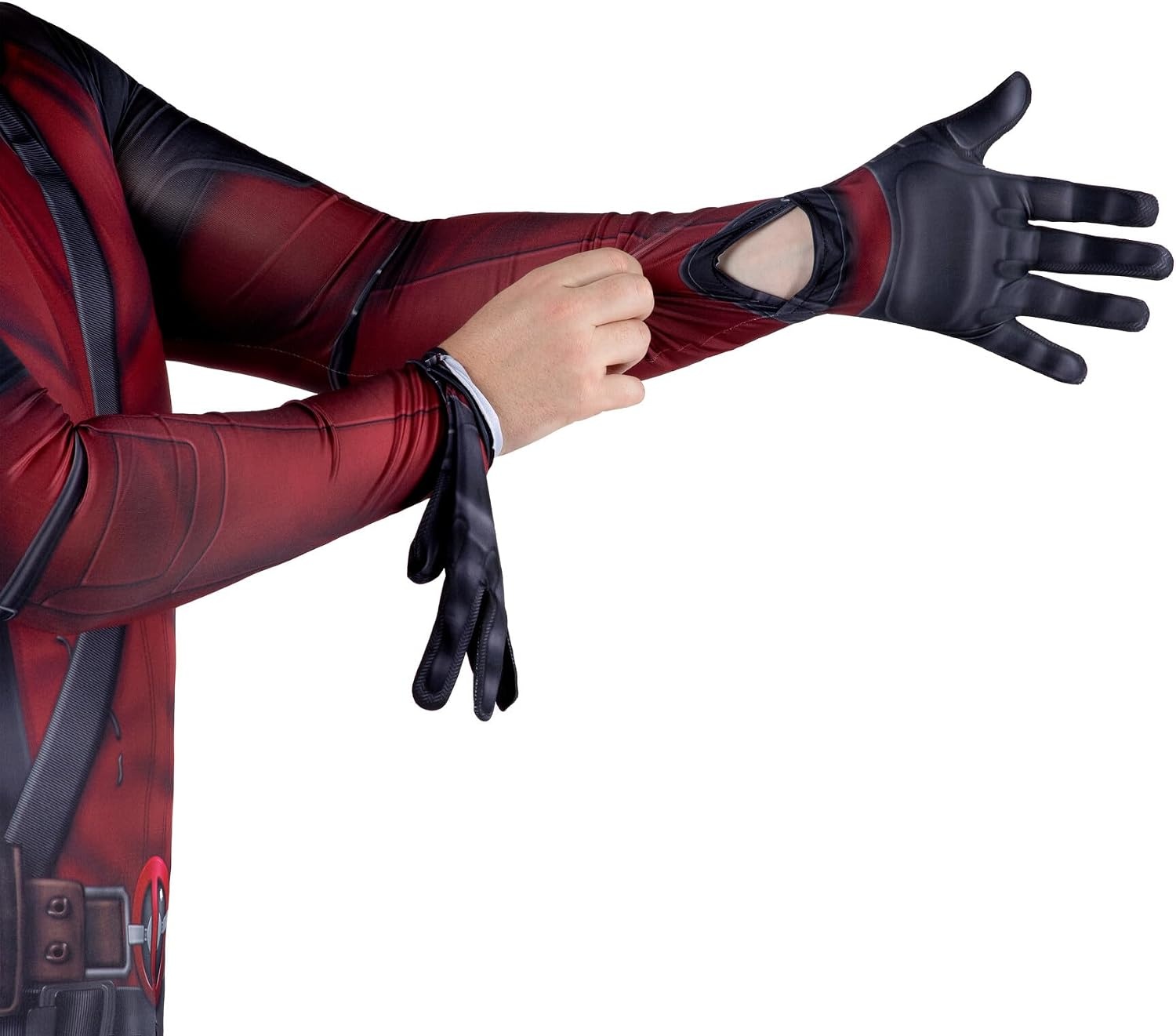image:imageMARVEL Deadpool Official Adult Deluxe Zentai Halloween Costume Stretch Spandex with Wrist SlitsM
